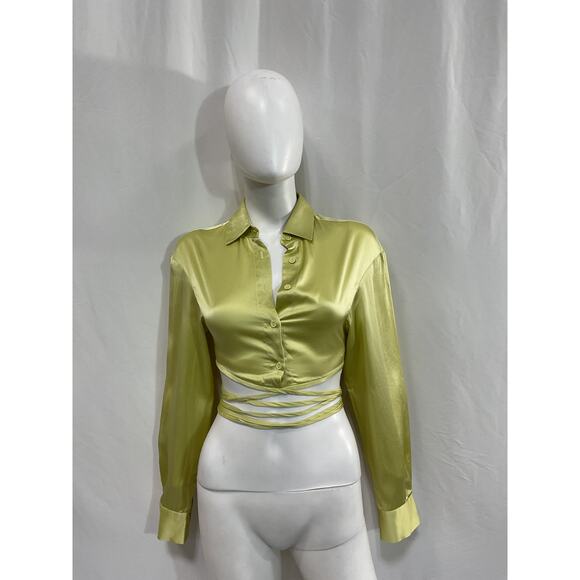 Christopher Esber Green Silk Crop Tie Shirt Size 6 - Picture 2 of 5